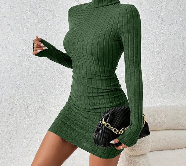 Rollkragenpullover Slim Fit Gestricktes Elegantes Kleid
